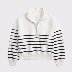 Abercrombie & Fitch Cream Stripe Essential Sunday Half-Zip Sweatshirt Size M New